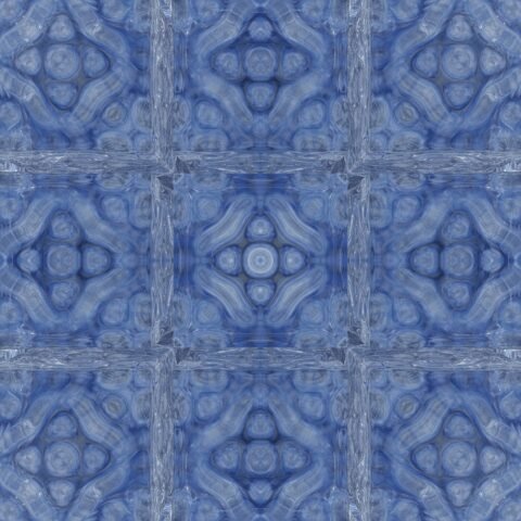 Blue and white circular tile pattern; real editorial reference, not a verified supplier SKU