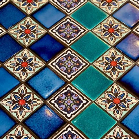Blue and green tile wall editorial color inspiration; not supplier inventory