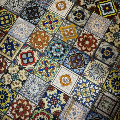 Real tile and architectural photography used as editorial inspiration. Not a photograph or approved color sample of Long Rectangle in Dusty Rose.