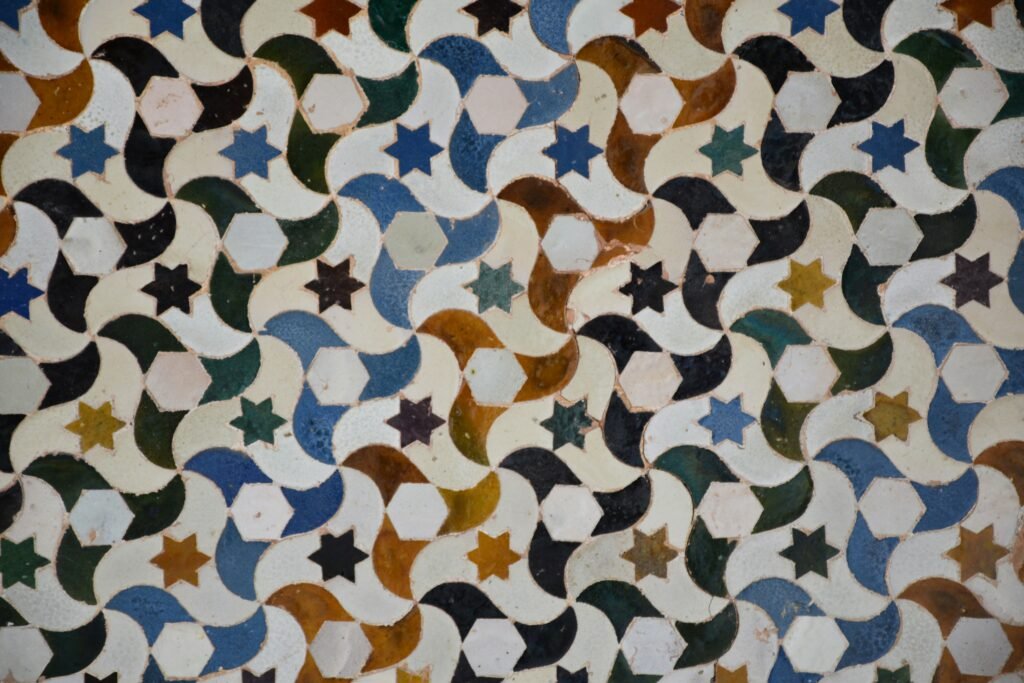 Real tile and architectural photography used as editorial inspiration. Not a photograph or approved color sample of Fish Scale in Pearl Grey.
