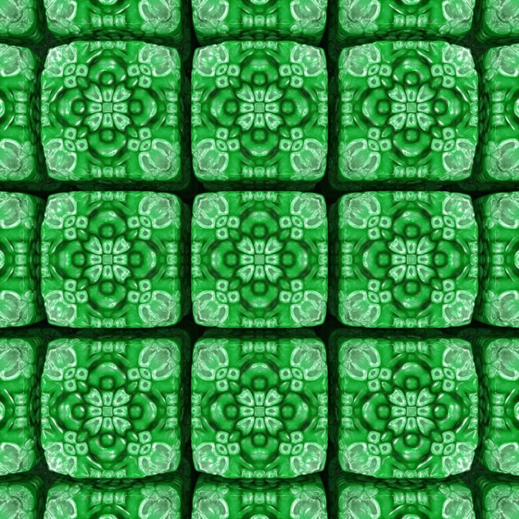 Real tile and architectural photography used as editorial inspiration. Not a photograph or approved color sample of Triangle in Forest Green.
