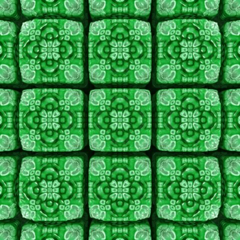 Real green and white geometric tile pattern; editorial inspiration only