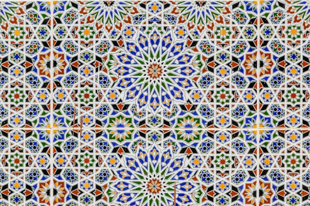 Real tile and architectural photography used as editorial inspiration. Not a photograph or approved color sample of Large Square in Sky Blue.