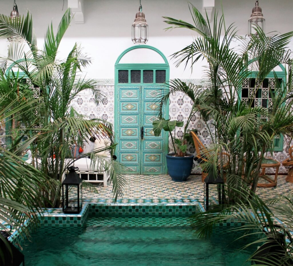 Real tile and architectural photography used as editorial inspiration. Not a photograph or approved color sample of Arabesque in Emerald Green.