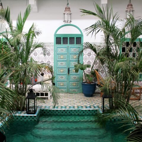 Real tile and architectural photography used as editorial inspiration. Not a photograph or approved color sample of Long Rectangle in Emerald Green.