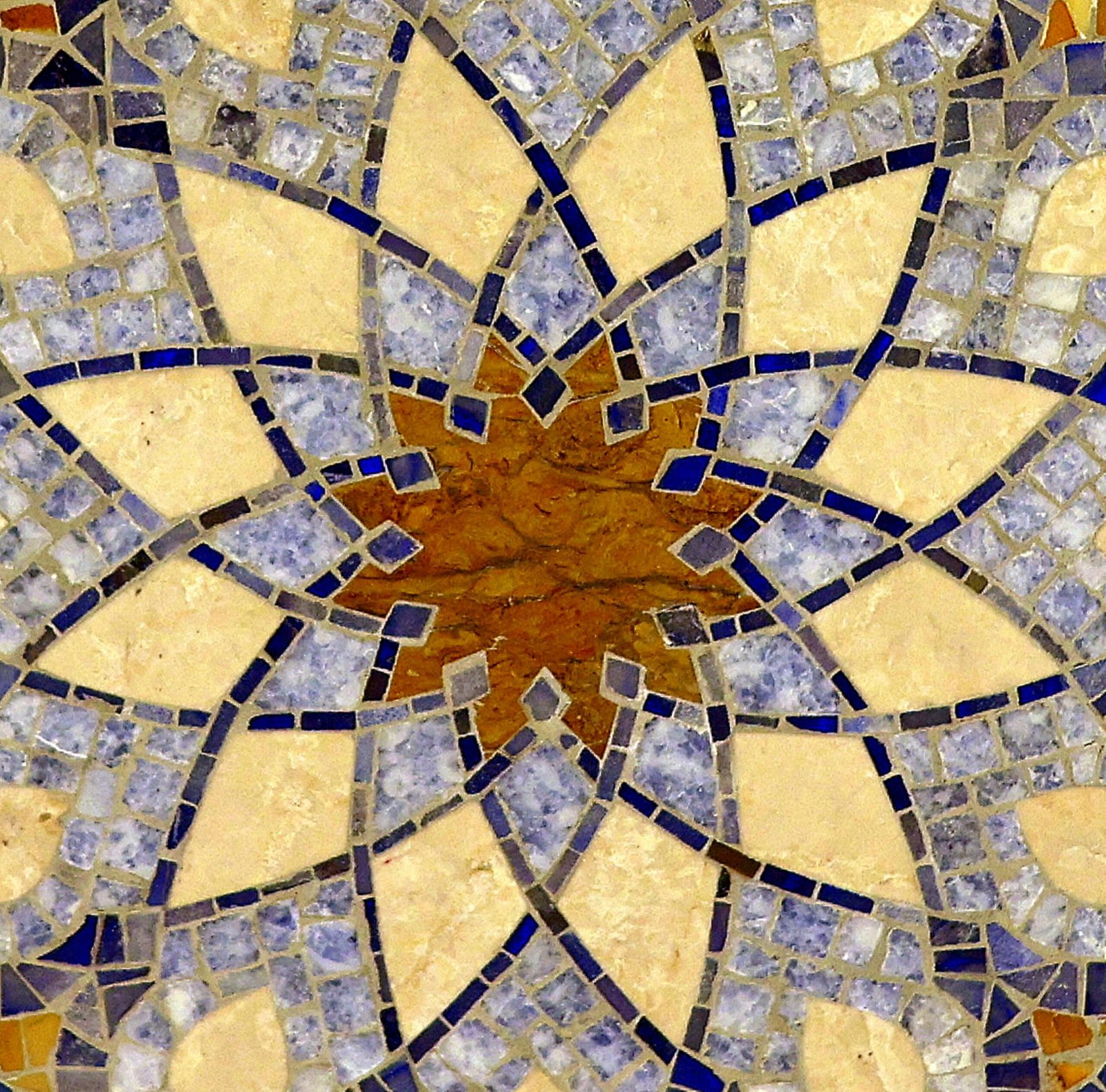 Photo of blue and beige geometric star mosaic; editorial reference, not supplier product